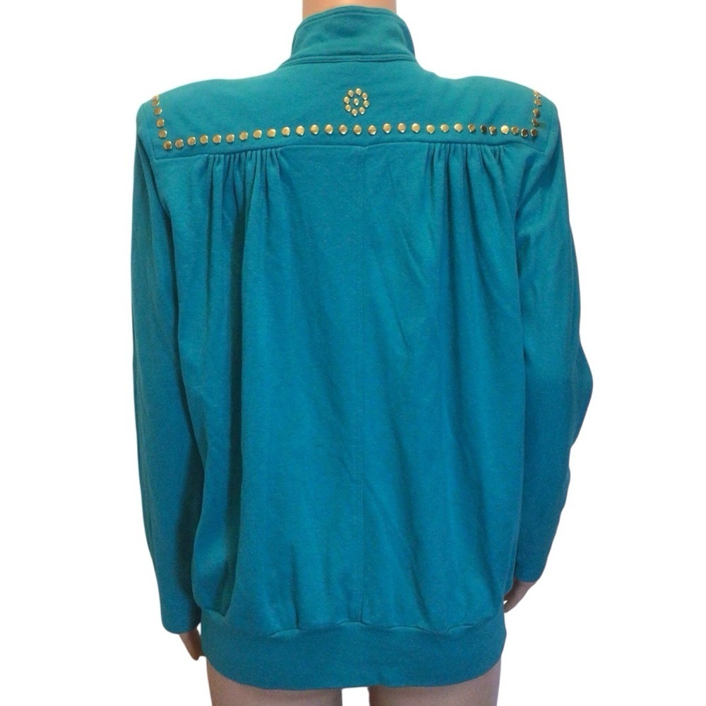 Vintage Ralph Teal Studded Jacket Western Glam Shoulder Pads Women’s Size L 80s - Picture 4 of 8
